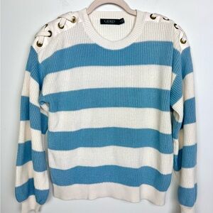 Ralph Lauren Blue and White Striped Sailor Crew Neck Nautical Sweater Sz Medium